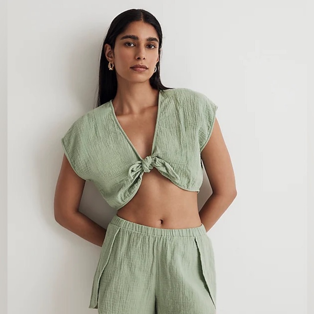 NWT Madewell Double-Gauze Tie-Front Cropped Top